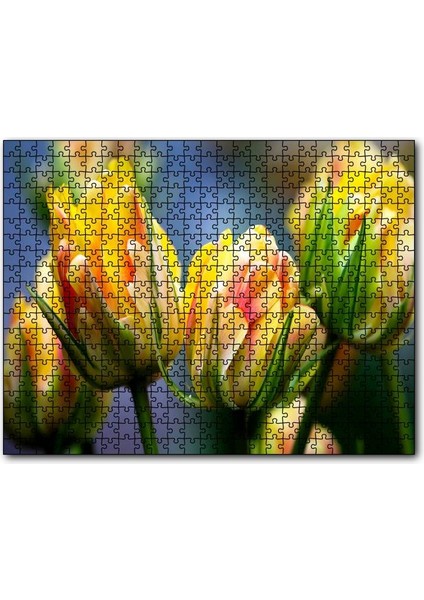 Sarı Turuncu Yeşil Tonlarda Lale Çiçeği 120 Parça Puzzle Yapboz Mdf (Ahşap)