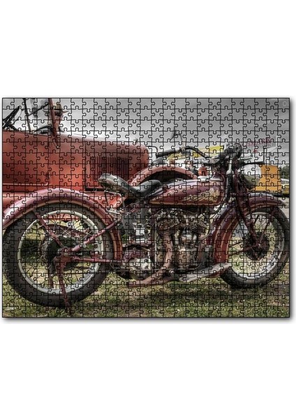Antika Motosiklet ve Araba Görseli 500 Parça Puzzle Yapboz Mdf (Ahşap)