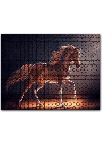Dijital Sanat Kahverengi At Görseli 120 Parça Puzzle Yapboz Mdf (Ahşap)