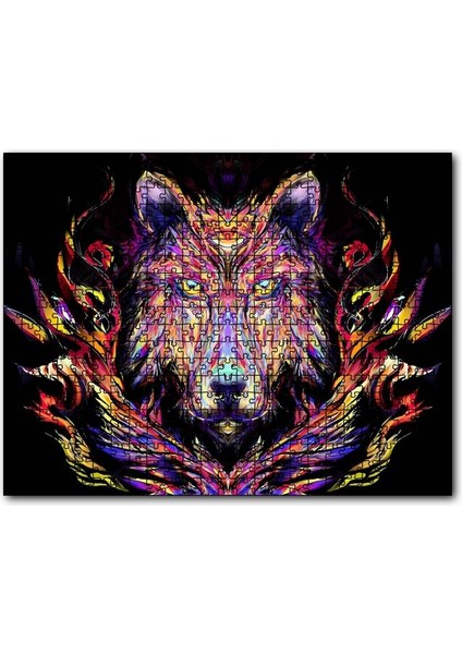 Dijital Çizim Kurt Görseli 120 Parça Puzzle Yapboz Mdf (Ahşap)