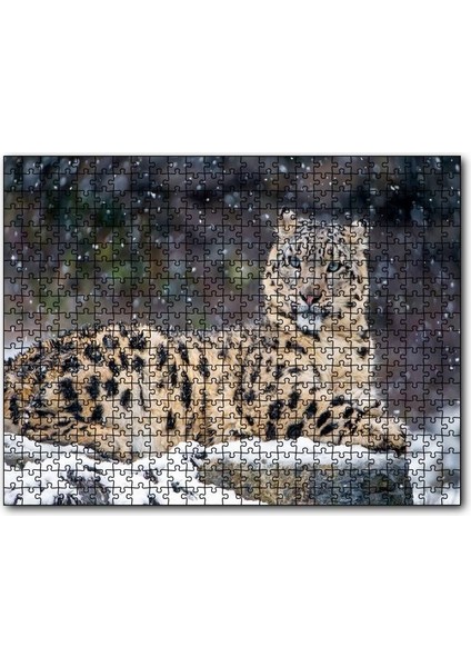 Kar Yağışı ve Leopar Görseli 120 Parça Puzzle Yapboz Mdf (Ahşap)
