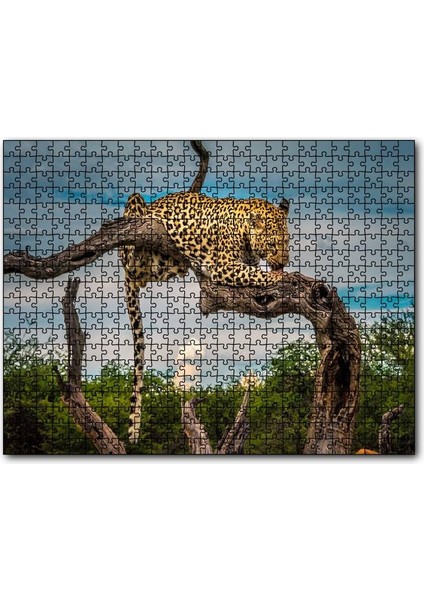 Kuru Dal Üzerinde Yalanan Leopar Görseli 120 Parça Puzzle Yapboz Mdf (Ahşap)