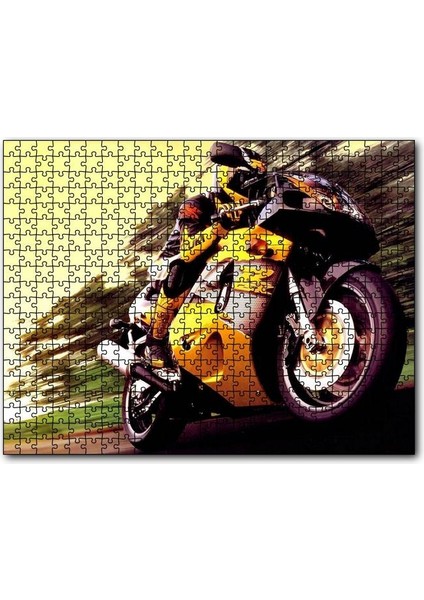 Motor Sporları Sarı Motosiklet Görseli 255 Parça Puzzle Yapboz Mdf (Ahşap)