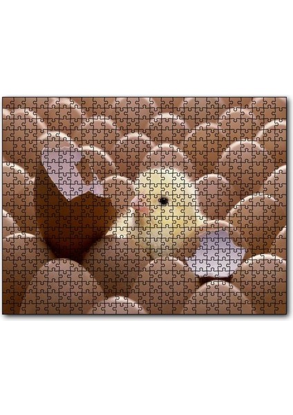 Yumurtalar ve Kırık Yumurta Ile Sarı Civciv 255 Parça Puzzle Yapboz Mdf (Ahşap)