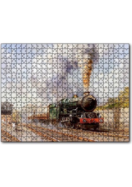 Buharlı Tren Yağlıboya Çizim 255 Parça Puzzle Yapboz Mdf (Ahşap)