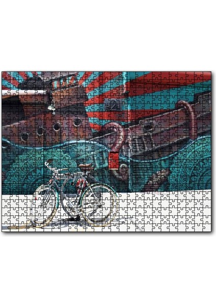 Duvar Boyama ve Önünde Bisikletler 120 Parça Puzzle Yapboz Mdf (Ahşap)