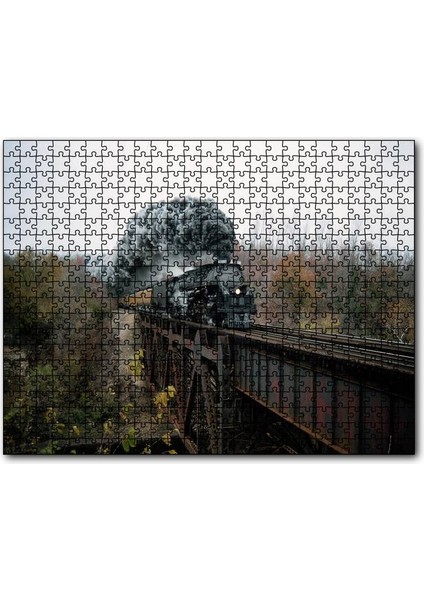 Eski Köprü ve Buharlı Kara Tren 120 Parça Puzzle Yapboz Mdf (Ahşap)
