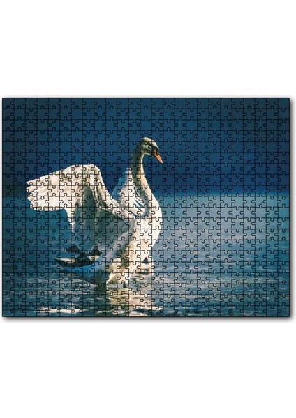 Gölde Kanatlarını Çırpan Beyaz Kuğu 120 Parça Puzzle Yapboz Mdf (Ahşap)