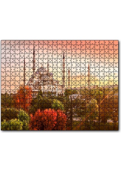 Günbatımında Istanbul Camisi ve Sonbahar Renkleri 120 Parça Puzzle Yapboz Mdf (Ahşap)
