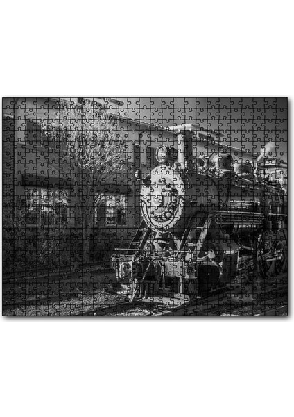 Istasyon ve Buharlı Tren Siyah Beyaz 255 Parça Puzzle Yapboz Mdf (Ahşap)