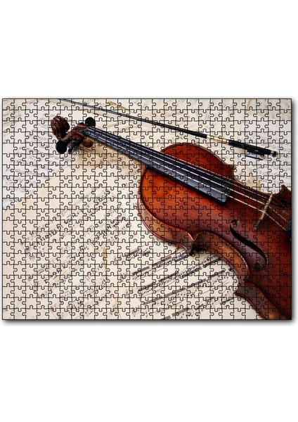 Keman Nota Çalışmaları Görseli 255 Parça Puzzle Yapboz Mdf (Ahşap)