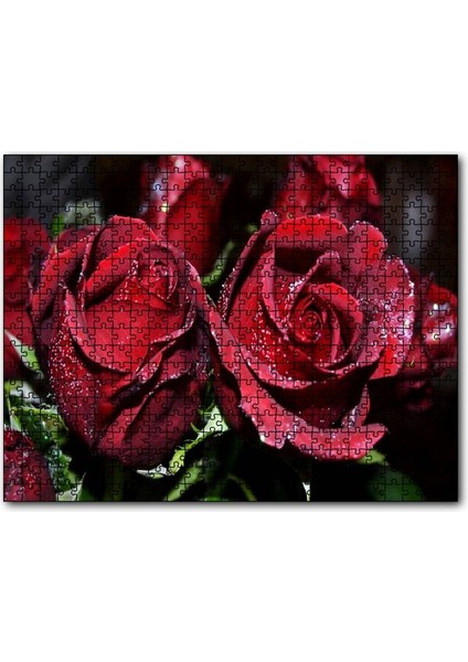 Kırmızı Güller ve Çiy Damlaları 120 Parça Puzzle Yapboz Mdf (Ahşap)