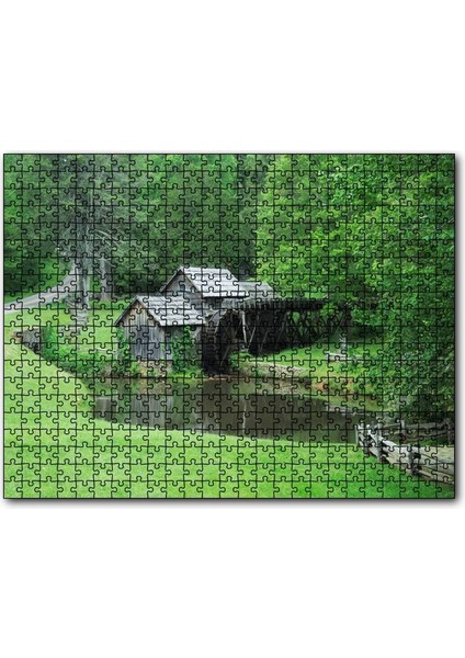 Orman Kenarındaki Ahşap Kulübe ve Değirmen 120 Parça Puzzle Yapboz Mdf (Ahşap)