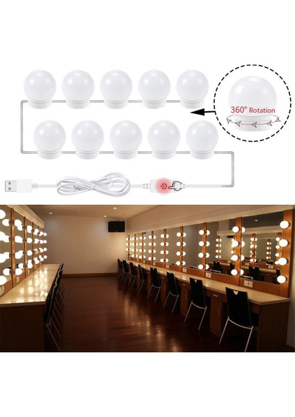 10LEDLI Usbli Makyaj Aynası Lambası Banyo Ciltbakım Dekorasyon Aydınlatma Hollywood Tarz