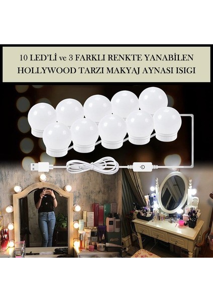 10LEDLI Usbli Makyaj Aynası Lambası Banyo Ciltbakım Dekorasyon Aydınlatma Hollywood Tarz modelleri