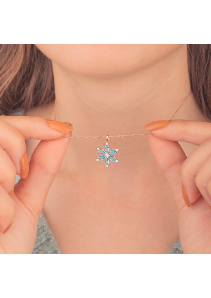 925 Ayar Gümüş Aquamarine Taşlı Nergis Çiçeği Kolye