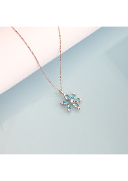 925 Ayar Gümüş Aquamarine Taşlı Nergis Çiçeği Kolye fiyatları