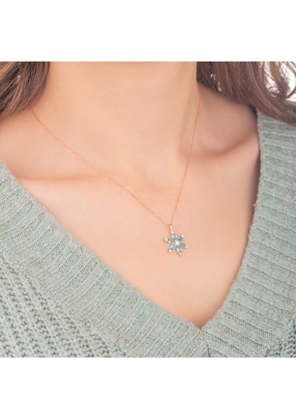 925 Ayar Gümüş Aquamarine Taşlı Nergis Çiçeği Kolye modelleri