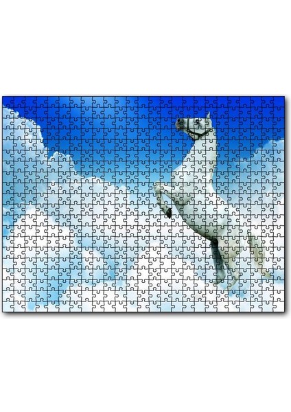 Cakapuzzle Beyaz Bulutlar ve Şahlanan Beyaz At 1000 Parça Puzzle Yapboz Mdf(Ahşap)
