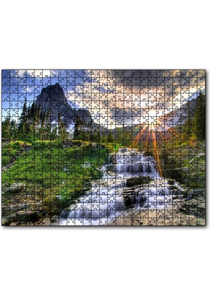Cakapuzzle Güneş Işınları Karlı Dağ Irmak Orman Görseli 120 Parça Puzzle Yapboz Mdf (Ahşap)