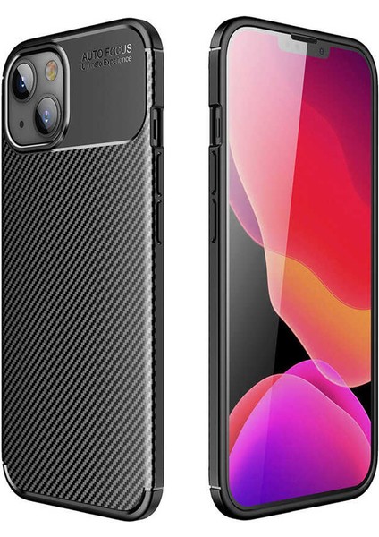Apple iPhone 13 Kılıf Negro Karbon Görünüm Dizayn Silikon Siyah