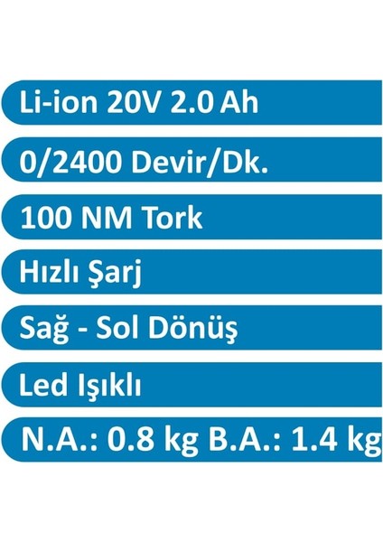 4127 Akülü Torklu Vidalama 20V 2.0 Ah