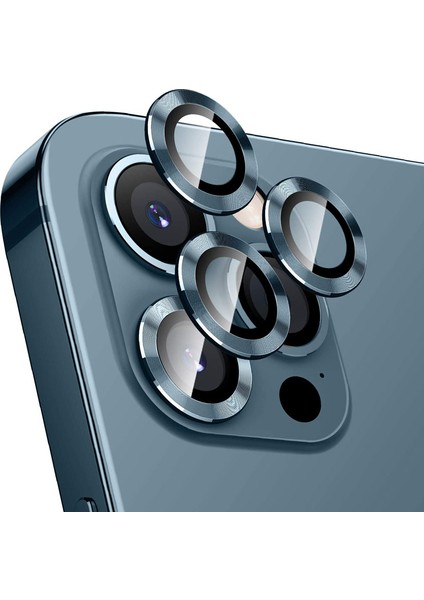 Dlrcase Apple iPhone 13 Pro Max Kamera Metal Cam Lens Koruyucu Mavi
