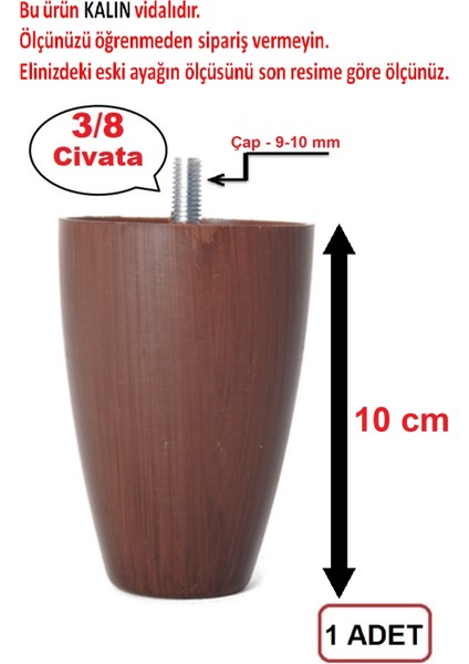 (Vida Ölçüsüne Dikkat) - Armut Plastik Baza Ayağı Koltuk - Kanepe Ayağı Tek Adet Ceviz 10 cm 3/8 Vida fiyatları