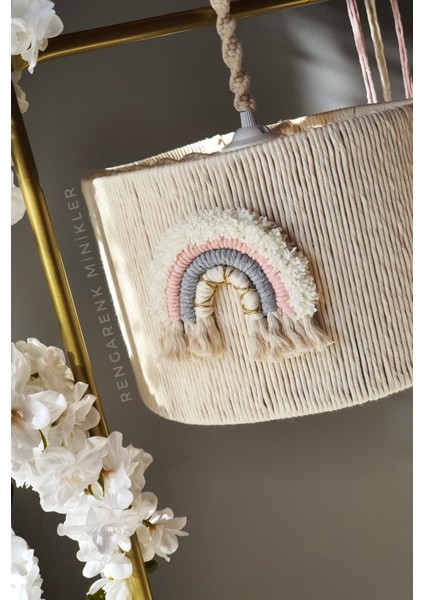 Gökkuşağı Detaylı Makrome Çocuk Odası Avizesi