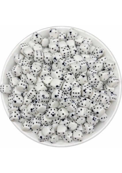 8mm Zar Model Küp Boncuk, Siyah Beyaz Küp Zar Takı Yapım Boncuğu (25 Gr, ~45 Adet)