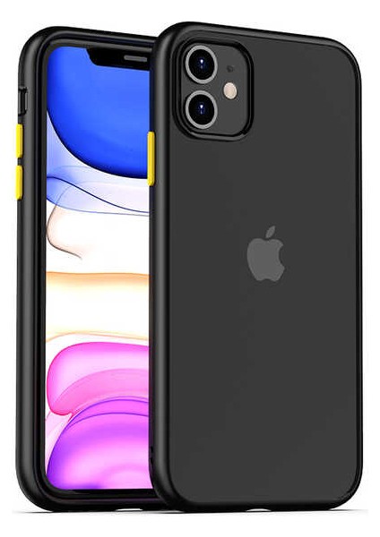 Case 4U Apple iPhone 11 Kılıf Ultra Ince Renkli Kenar Şeffaf Arka Yüzey Yumuşak Lüx Silikon Hom Kapak Siyah