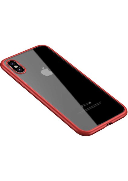 Apple iPhone X Kılıf Ultra Ince Renkli Kenar Şeffaf Arka Yüzey Yumuşak Lüx Silikon Hom Kapak Kırmızı