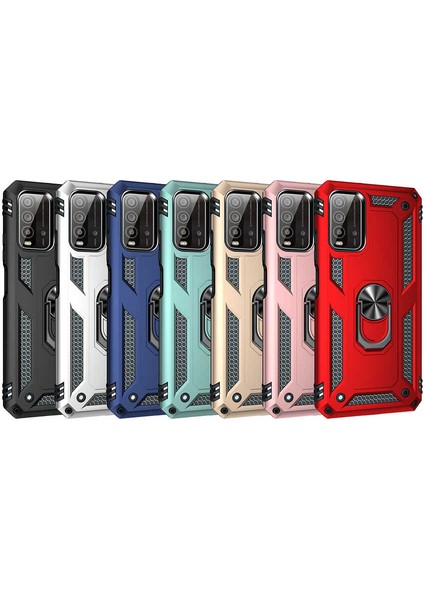 Realme C21 Kılıf Çift Katmanlı Yüzüklü Manyetik Vega Kapak Kırmızı