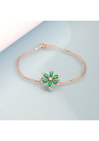 925 Ayar Gümüş Zümrüt Taşlı Nergis Çiçeği Bileklik