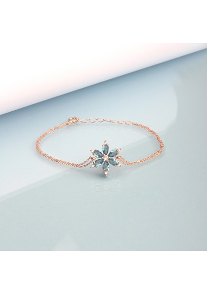 925 Ayar Gümüş Aquamarine Taşlı Nergis Çiçeği Bileklik
