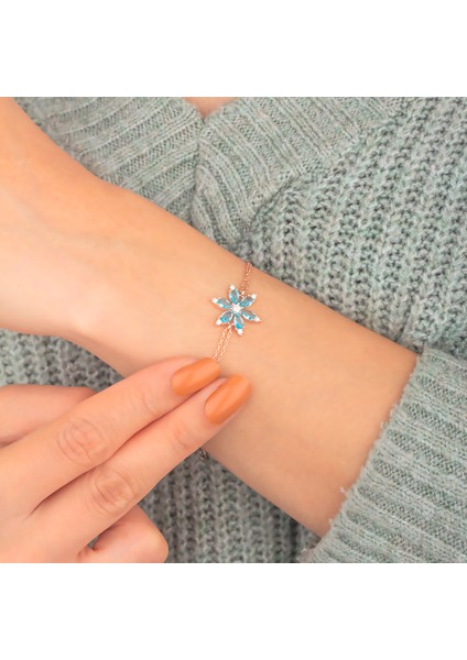 925 Ayar Gümüş Aquamarine Taşlı Nergis Çiçeği Bileklik modelleri