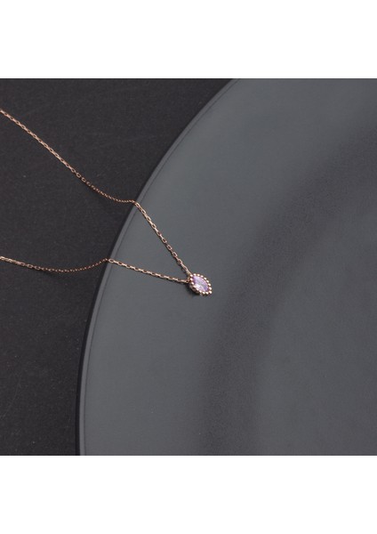 925 Ayar Gümüş Ametist Taşlı Tohum Kolye