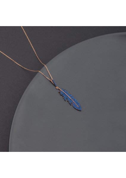 925 Ayar Gümüş Safir Taşlı Yaprak Kolye