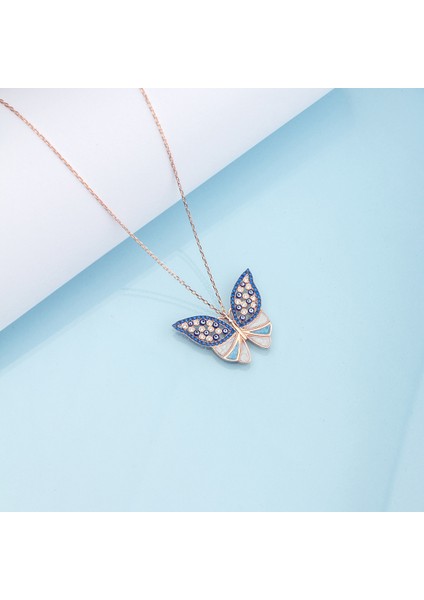 925 Ayar Gümüş Nazar Motifli Kelebek Kolye
