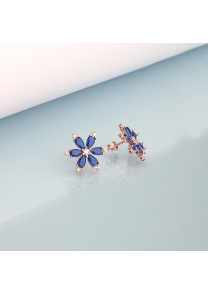 925 Ayar Gümüş Safir Taşlı Nergis Çiçeği Küpe