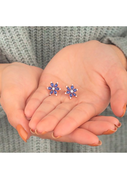 925 Ayar Gümüş Safir Taşlı Nergis Çiçeği Küpe fiyatları