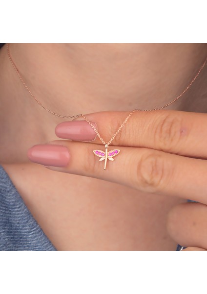 925 Ayar Gümüş Pembe Taşlı Mini Yusufçuk Kolye fiyatları