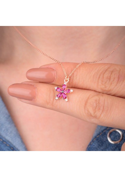 925 Ayar Gümüş Yakut Taşlı Hediye Çiçek Kolye fiyatları
