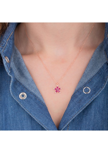 925 Ayar Gümüş Yakut Taşlı Hediye Çiçek Kolye modelleri