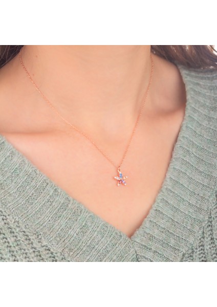 925 Ayar Gümüş Mix Taşlı Nergis Çiçeği Kolye modelleri