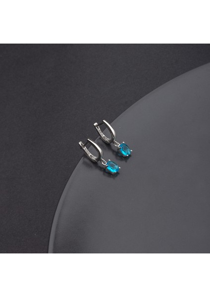 925 Ayar Gümüş Aquamarine Taşlı Sallantılı Küpe