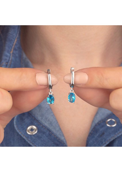 925 Ayar Gümüş Aquamarine Taşlı Sallantılı Küpe fiyatları