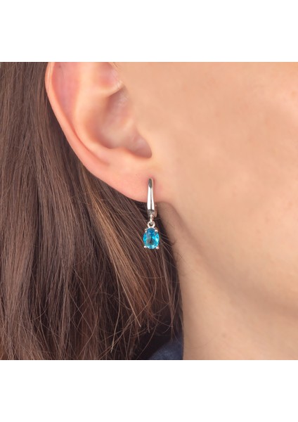 925 Ayar Gümüş Aquamarine Taşlı Sallantılı Küpe modelleri