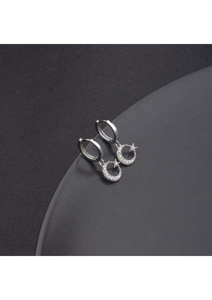 925 Ayar Gümüş Ay Yıldız Sallantılı Küpe