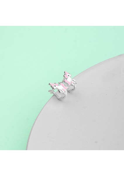 925 Ayar Gümüş Mineli Unicorn Çocuk Küpesi